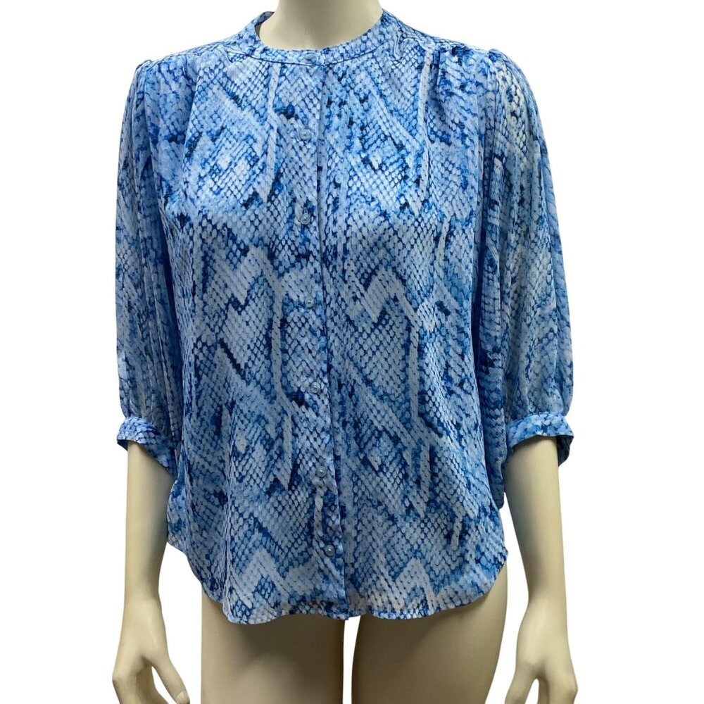 Calvin Klein $89 Blue Snake Print Button-Front Blouse S NWT